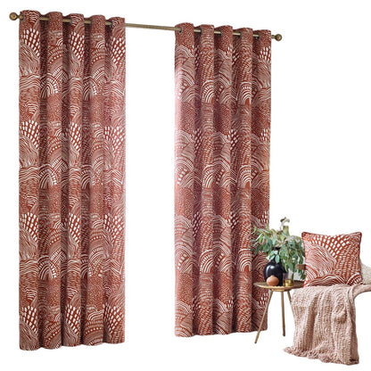 Chestnut - Front - Hoem Nola Abstract Eyelet Curtains (Pack of 2)