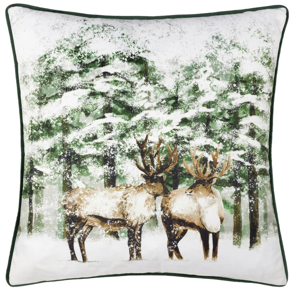 Green - Front - Furn Classic Piped Velvet Reindeer Cushion Cover