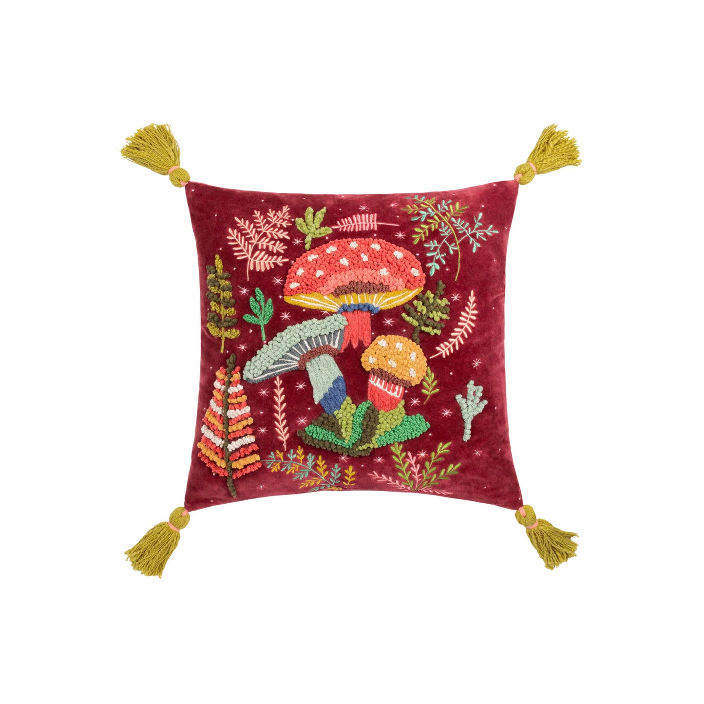 Ruby Red - Front - Wylder Embroidered Mushroom Cushion Cover