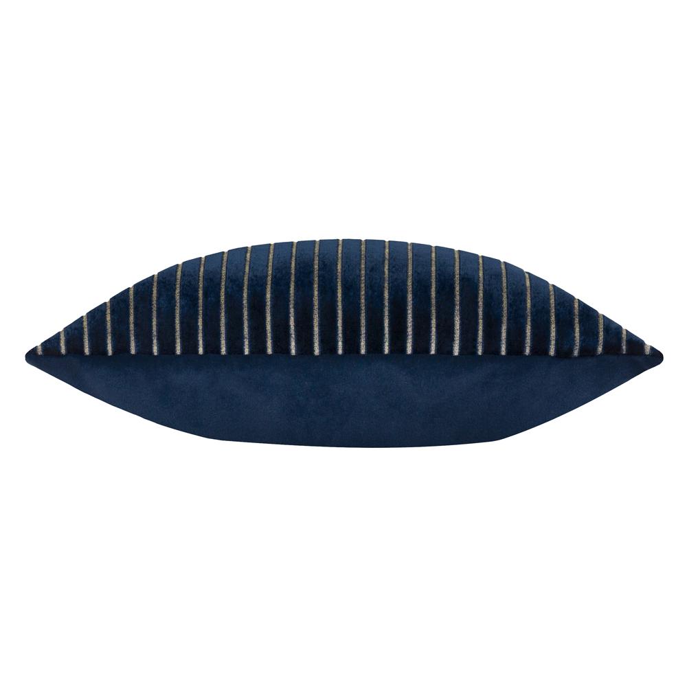 Navy - Side - Paoletti Savoy Velvet Stripe Cushion Cover