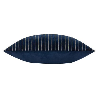 Navy - Side - Paoletti Savoy Velvet Stripe Cushion Cover