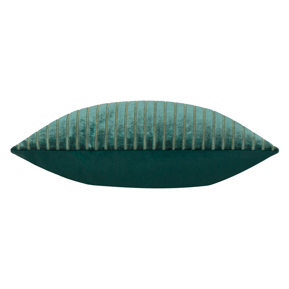 Teal - Side - Paoletti Savoy Velvet Stripe Cushion Cover