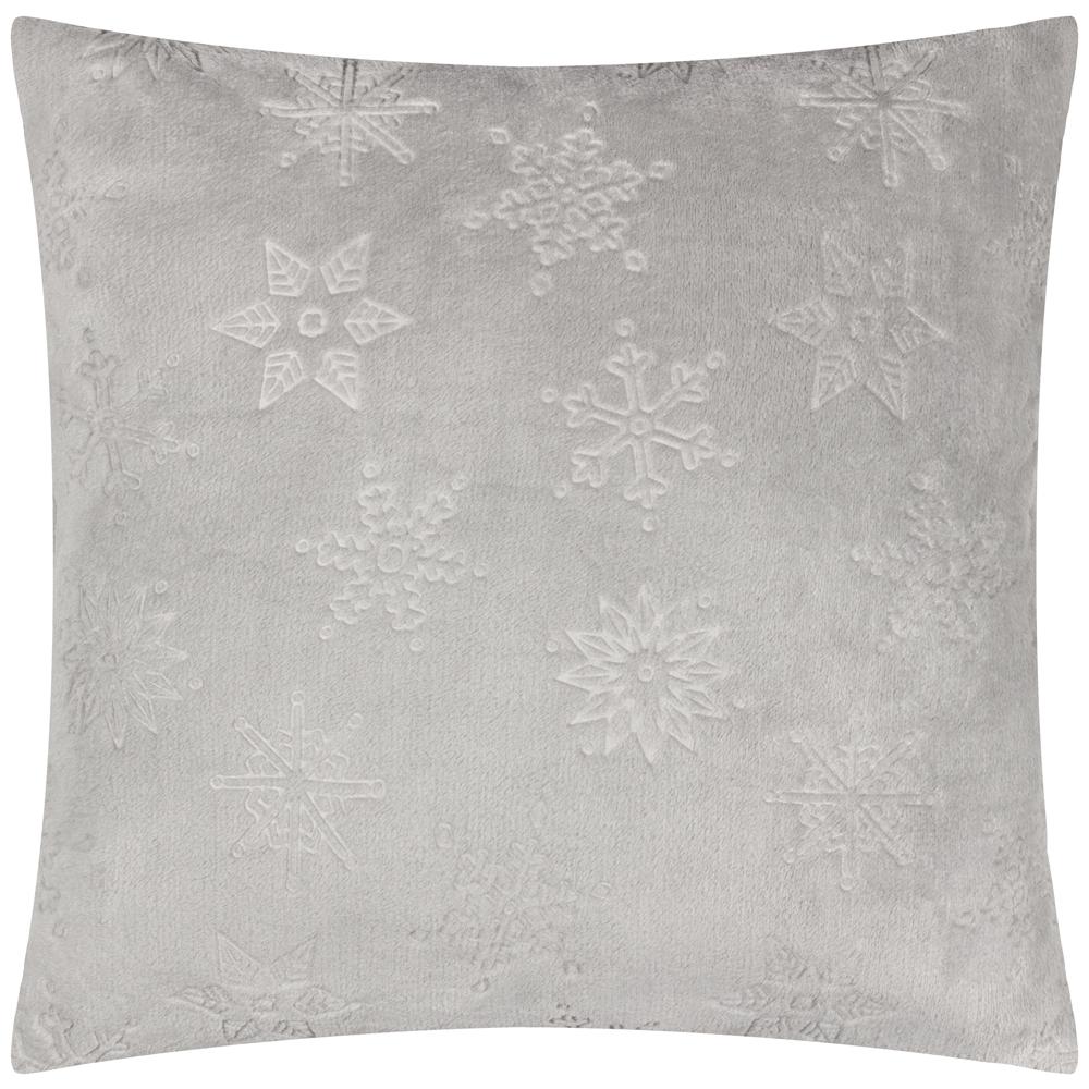 Grey - Front - Furn Faux Fur Snowflake Cushion Cover
