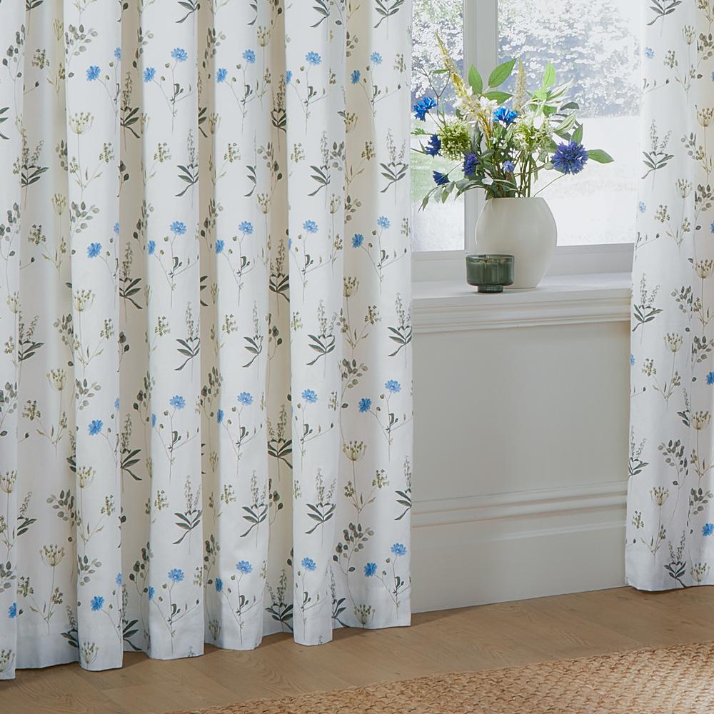 White-Cornflower - Side - Wylder Lined Meadow Pencil Pleat Curtains