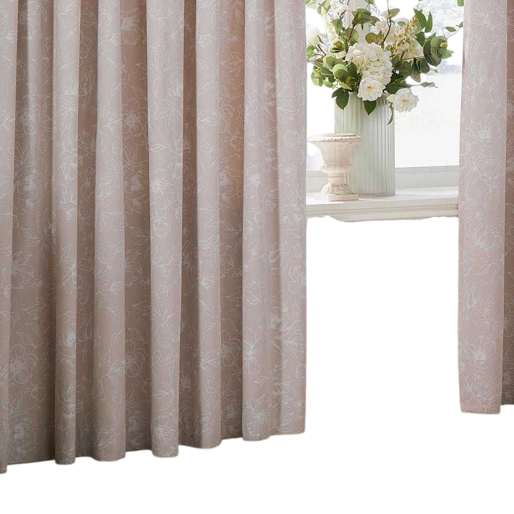 Natural - Side - Wylder Bella Lined Floral Pencil Pleat Curtains