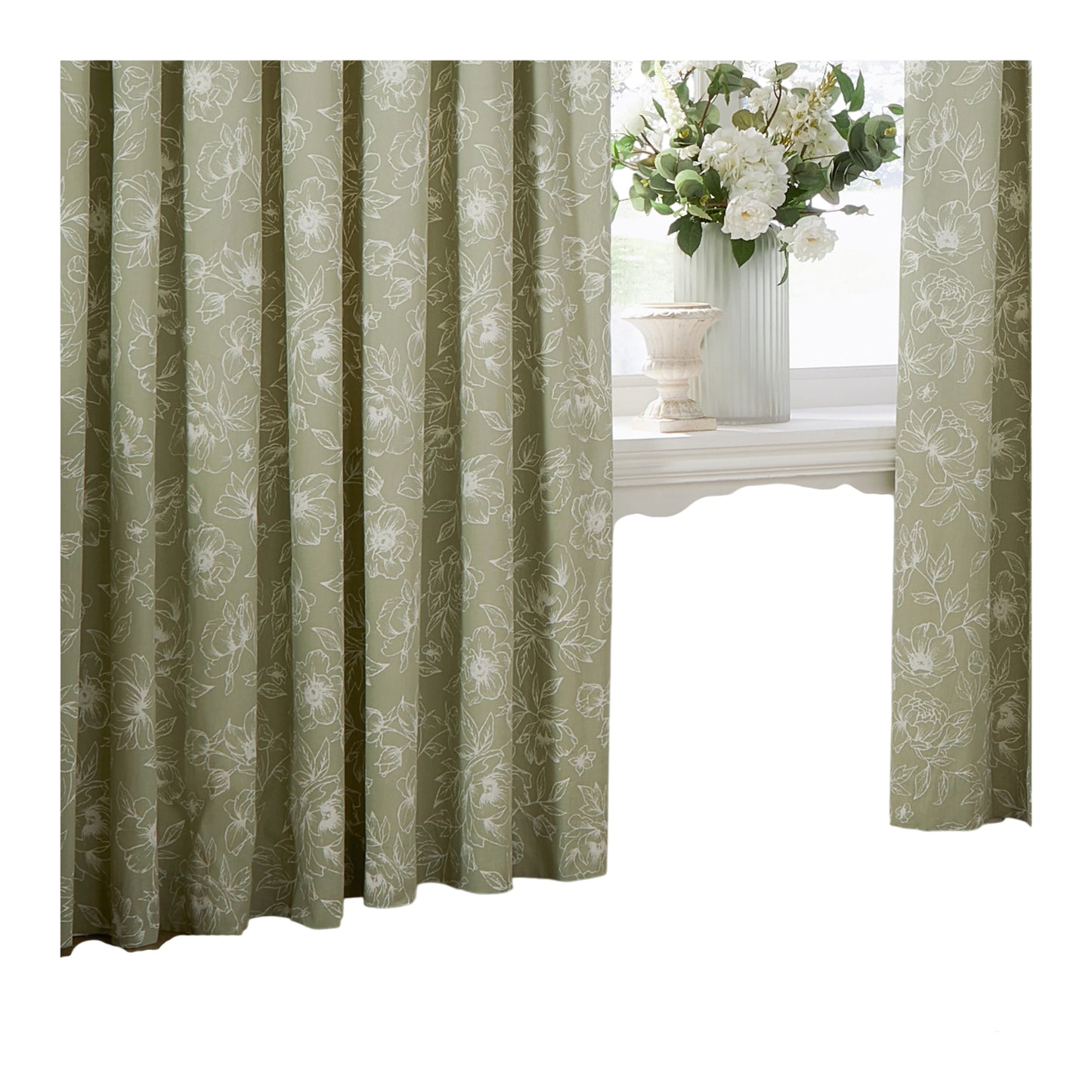 Sage - Side - Wylder Bella Lined Floral Pencil Pleat Curtains
