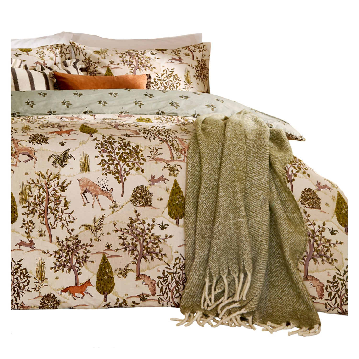 Green Willow - Side - Wylder Fable Reversible Printed Duvet Cover Set