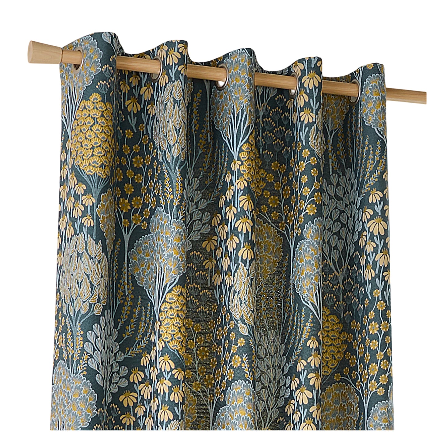 Blue-Saffron - Back - Wylder Ophelia Lined Floral Pencil Pleat Curtains