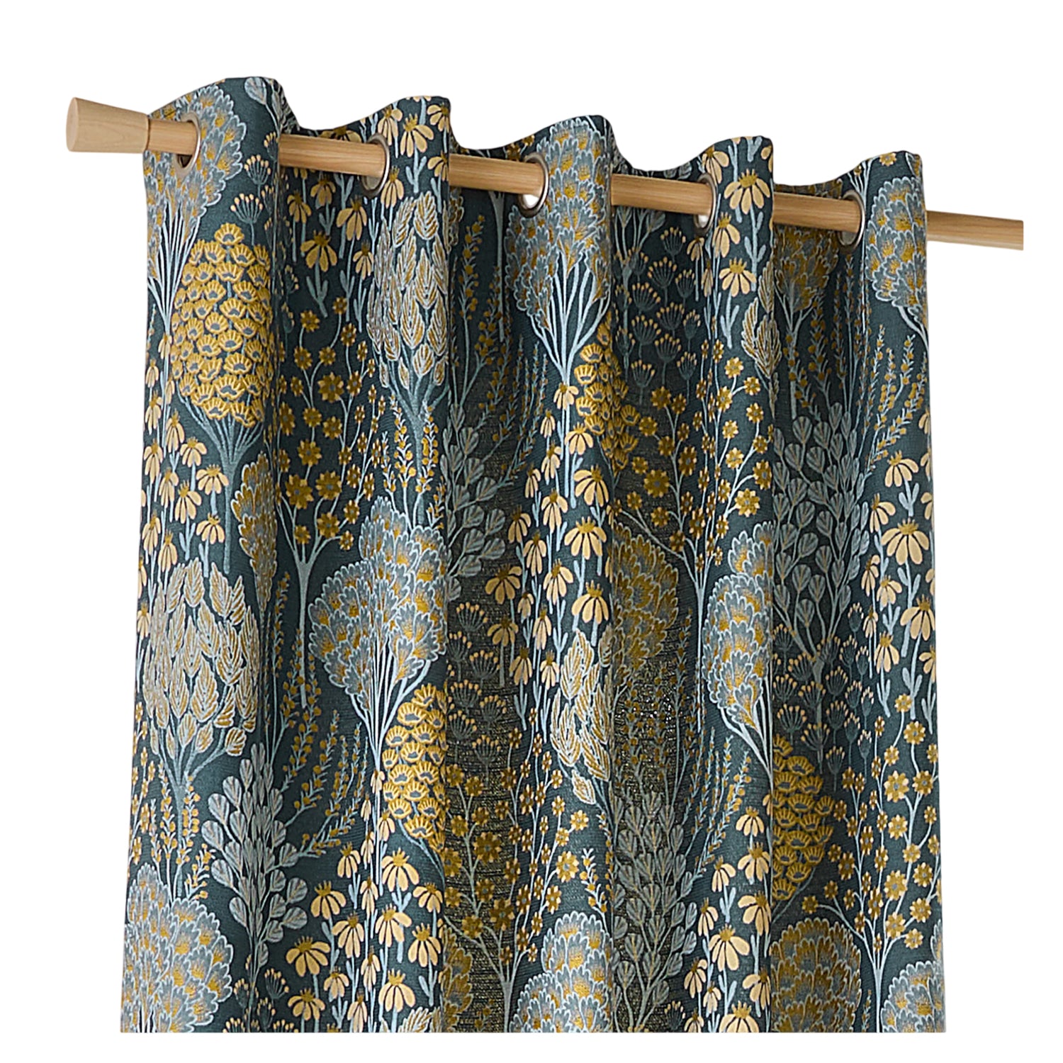 Blue-Saffron - Back - Wylder Ophelia Lined Floral Pencil Pleat Curtains