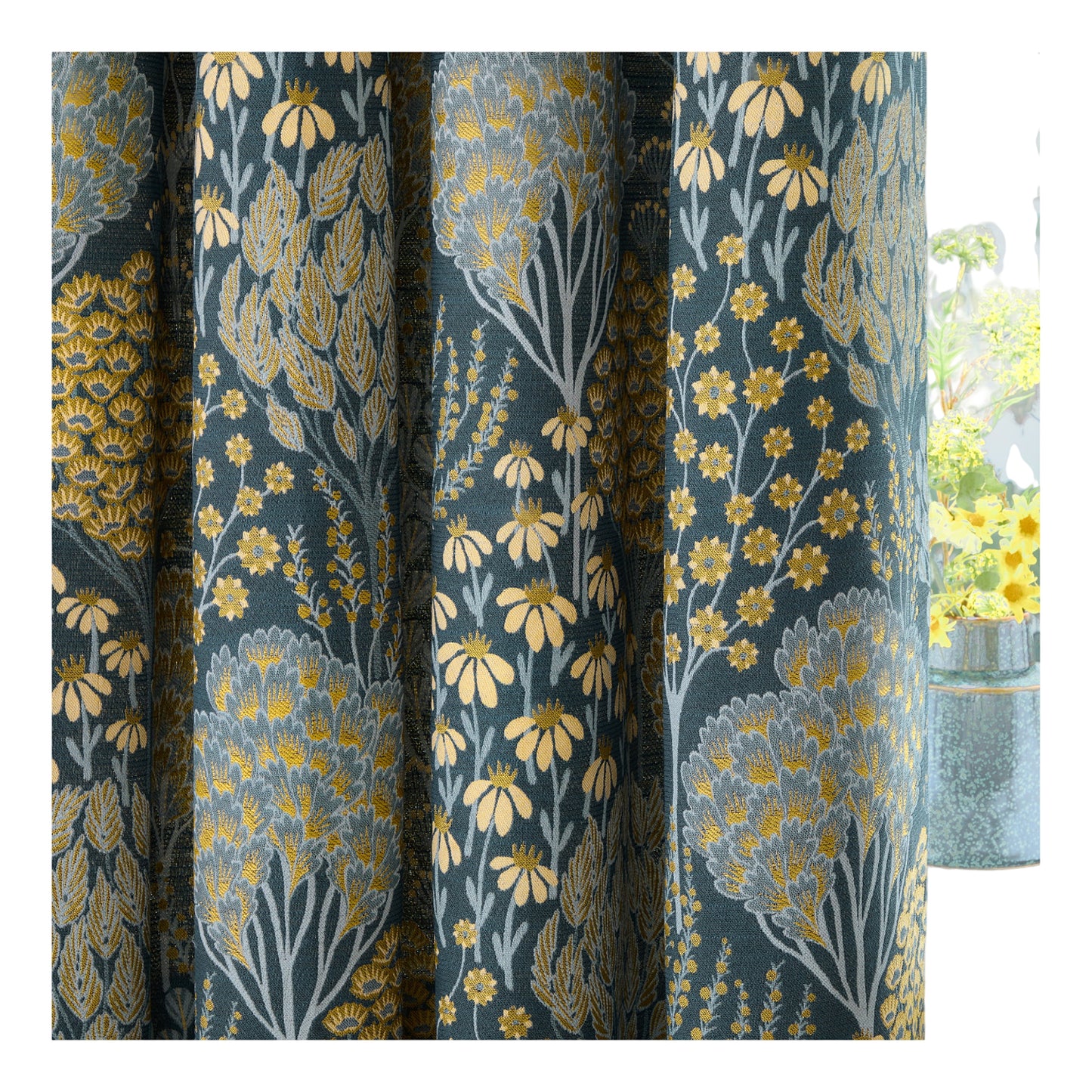 Blue-Saffron - Lifestyle - Wylder Ophelia Lined Floral Pencil Pleat Curtains