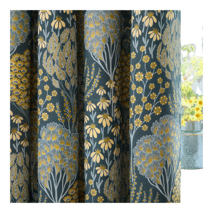 Blue-Saffron - Lifestyle - Wylder Ophelia Lined Floral Pencil Pleat Curtains