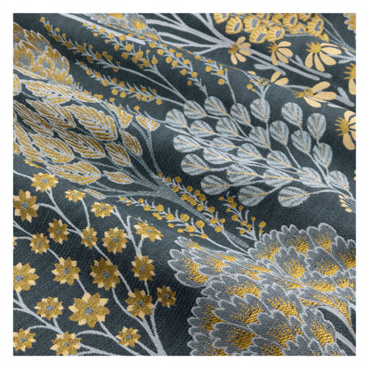 Blue-Saffron - Pack Shot - Wylder Ophelia Lined Floral Pencil Pleat Curtains