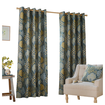 Blue-Saffron - Front - Wylder Ophelia Lined Floral Pencil Pleat Curtains