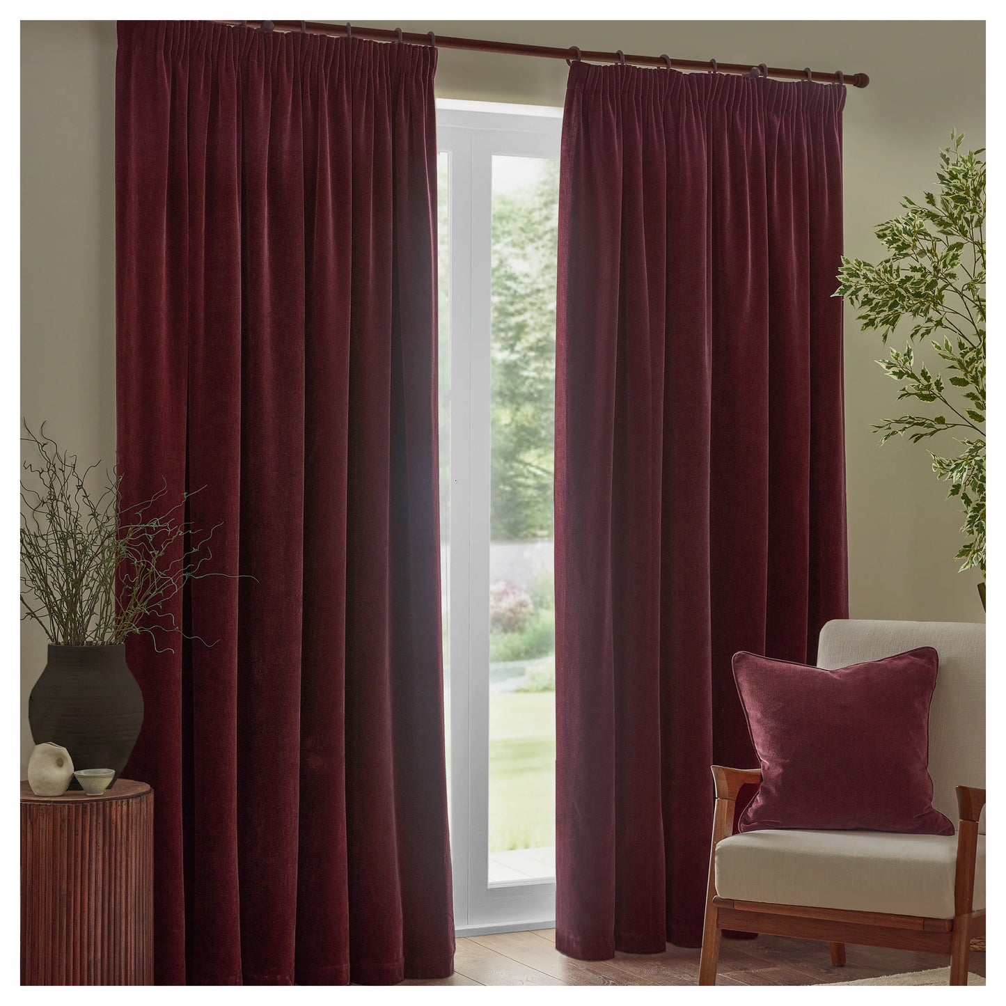 Beetroot - Front - Yard Chenille Lined Pencil Pleat Curtains