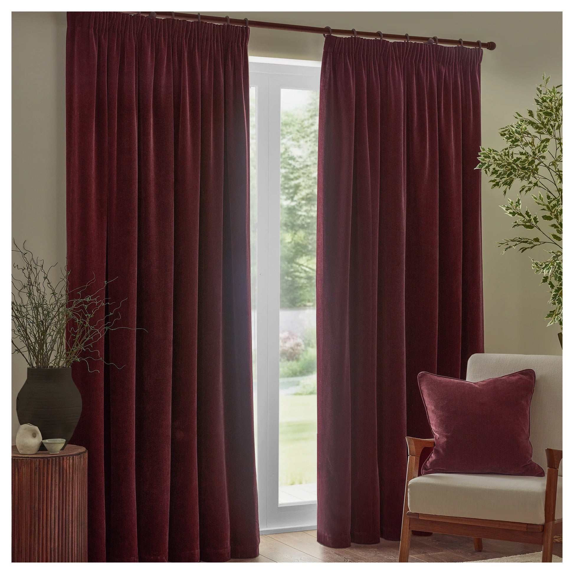 Beetroot - Front - Yard Chenille Lined Pencil Pleat Curtains