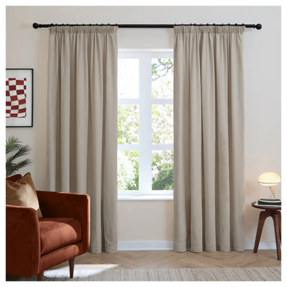 Natural - Front - Furn Chenille Lined Pencil Pleat Curtains