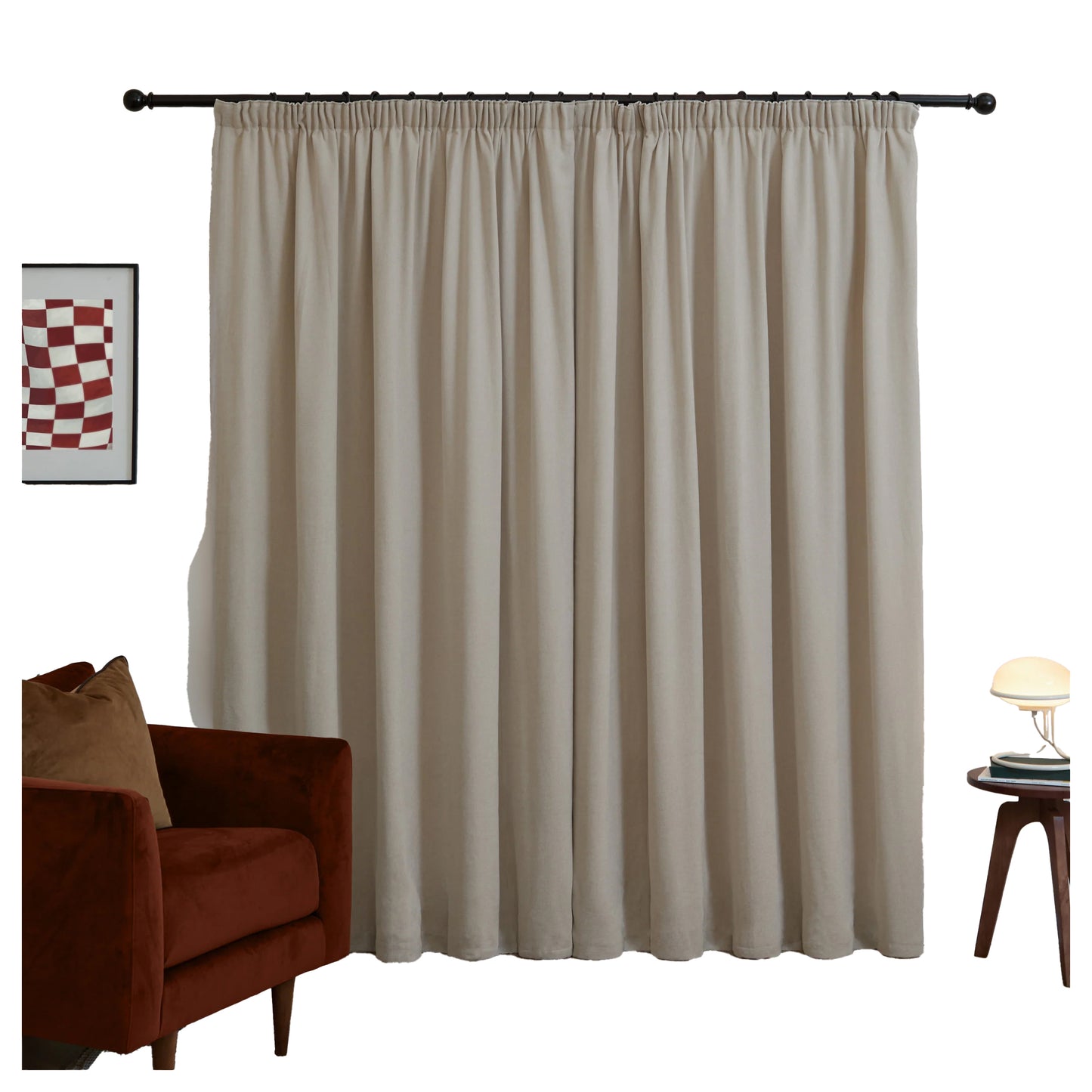 Natural - Back - Furn Chenille Lined Pencil Pleat Curtains