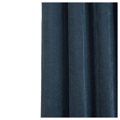Navy - Side - Furn Chenille Lined Pencil Pleat Curtains
