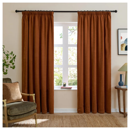 Rust - Front - Furn Chenille Lined Pencil Pleat Curtains