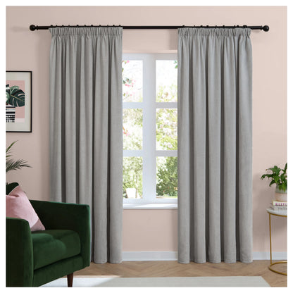 Silver - Front - Furn Chenille Lined Pencil Pleat Curtains