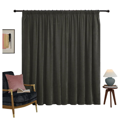 Charcoal - Back - Furn Chenille Lined Pencil Pleat Curtains
