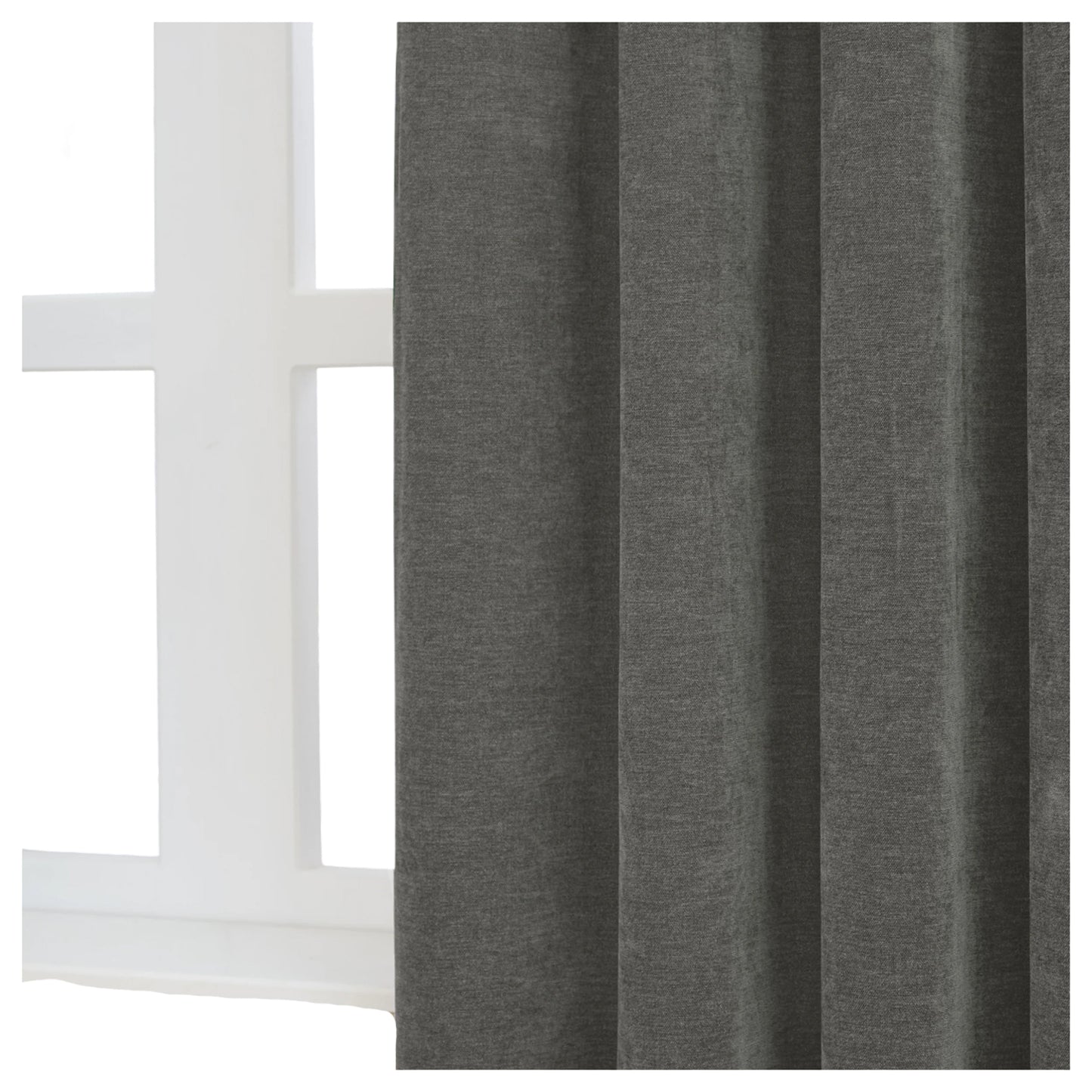 Charcoal - Side - Furn Chenille Lined Pencil Pleat Curtains
