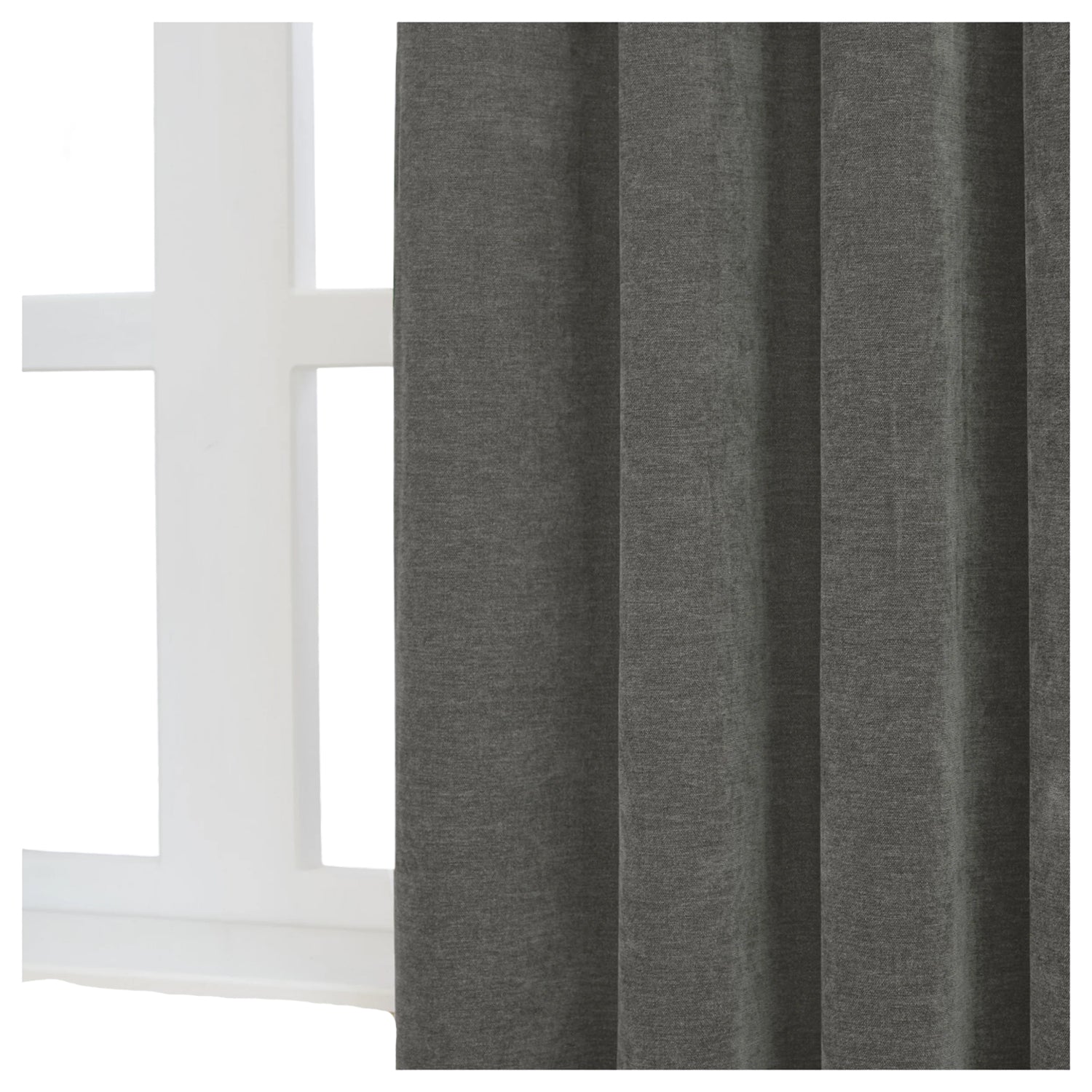 Charcoal - Side - Furn Chenille Lined Pencil Pleat Curtains
