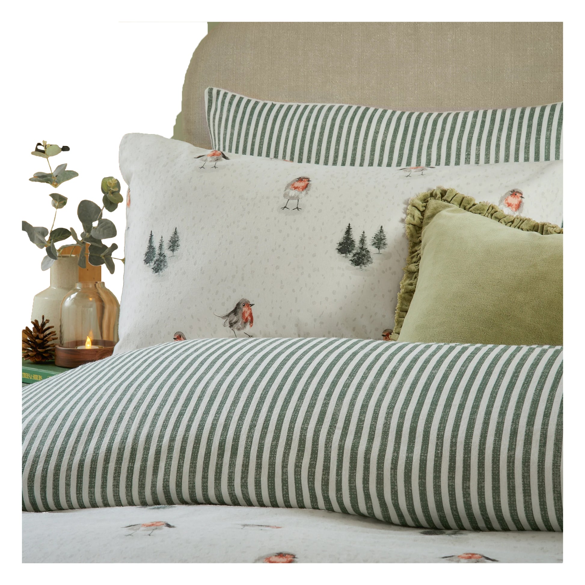 Cream-Pine - Back - Wylder Robins Return Reversible Brushed Cotton Duvet Cover Set