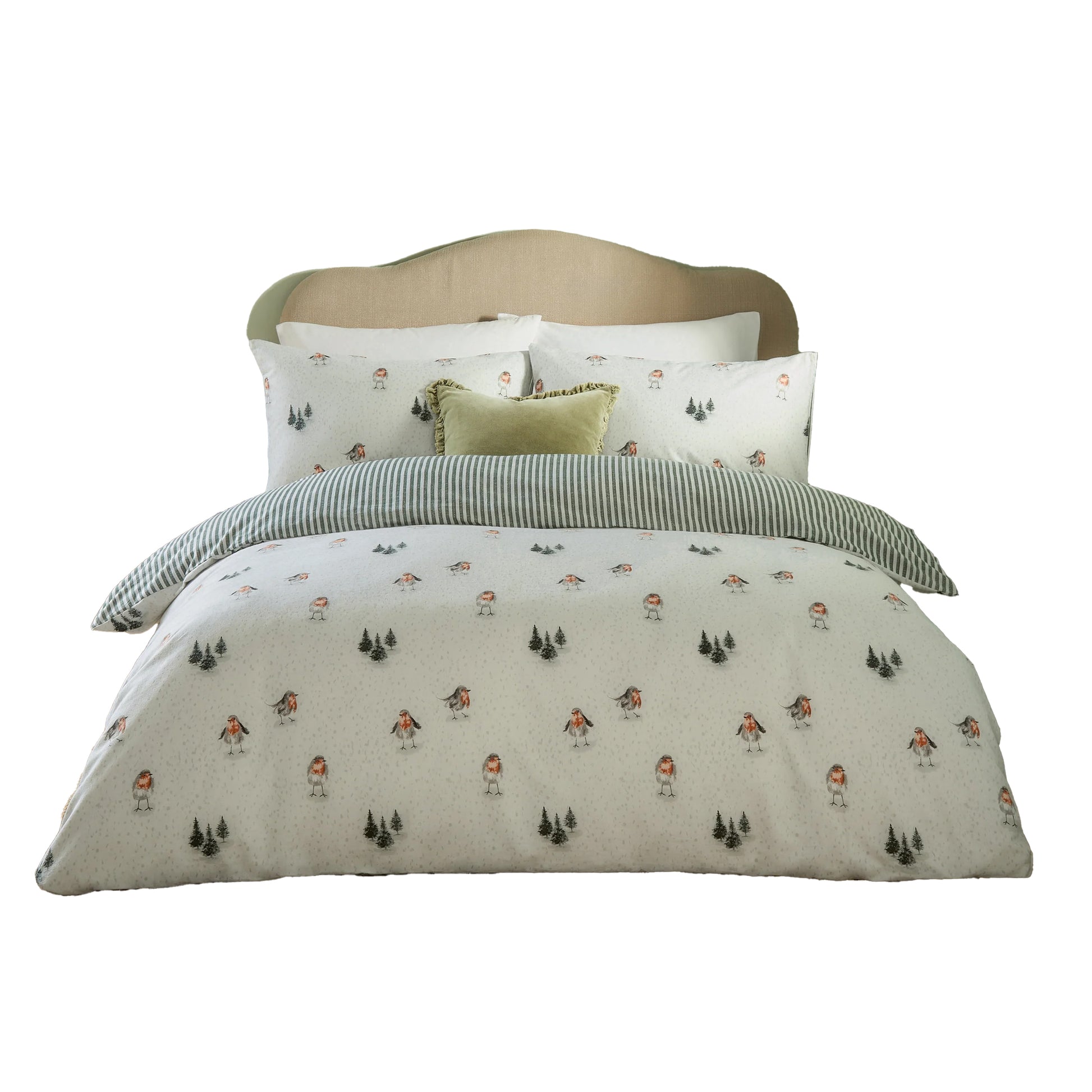 Cream-Pine - Front - Wylder Robins Return Reversible Brushed Cotton Duvet Cover Set