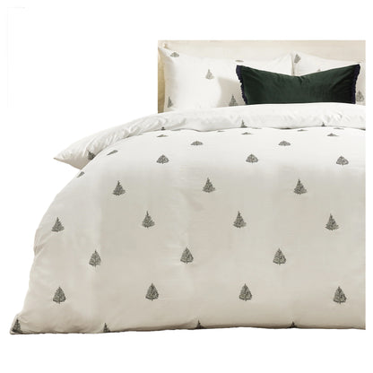 White-Forest Green - Side - Wylder Ultimate Reversible Velvet Embroidered Duvet Cover Set