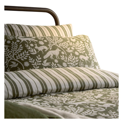 Thyme Green - Side - Furn Skandi Woodland Reversible Brushed Cotton Duvet Cover Set
