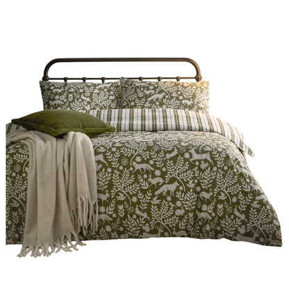 Thyme Green - Front - Furn Skandi Woodland Reversible Brushed Cotton Duvet Cover Set