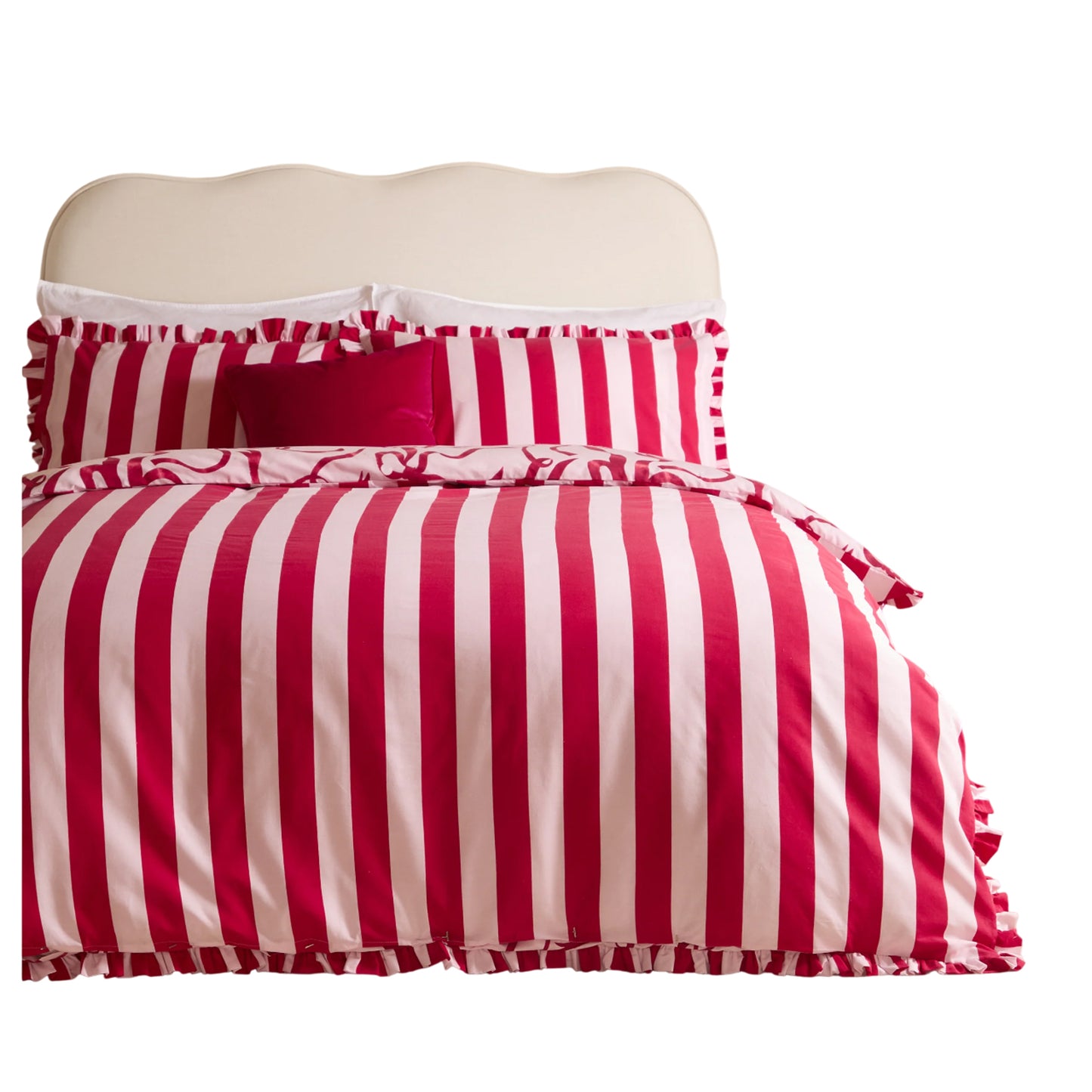 Pink-Red - Back - Furn Lavieen Bows Reversible Duvet Cover Set