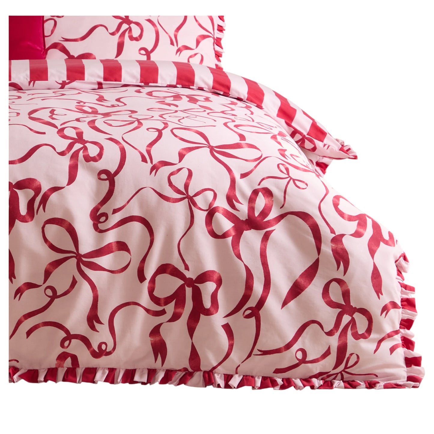 Pink-Red - Side - Furn Lavieen Bows Reversible Duvet Cover Set