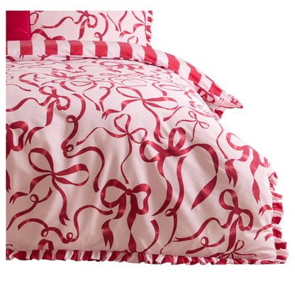 Pink-Red - Side - Furn Lavieen Bows Reversible Duvet Cover Set