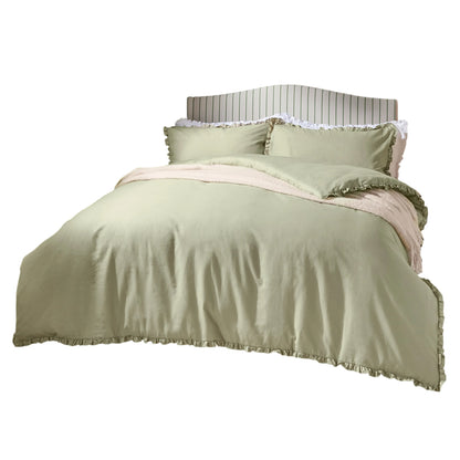 Sage - Front - Wylder Tilly Ruffles Cotton Duvet Cover Set