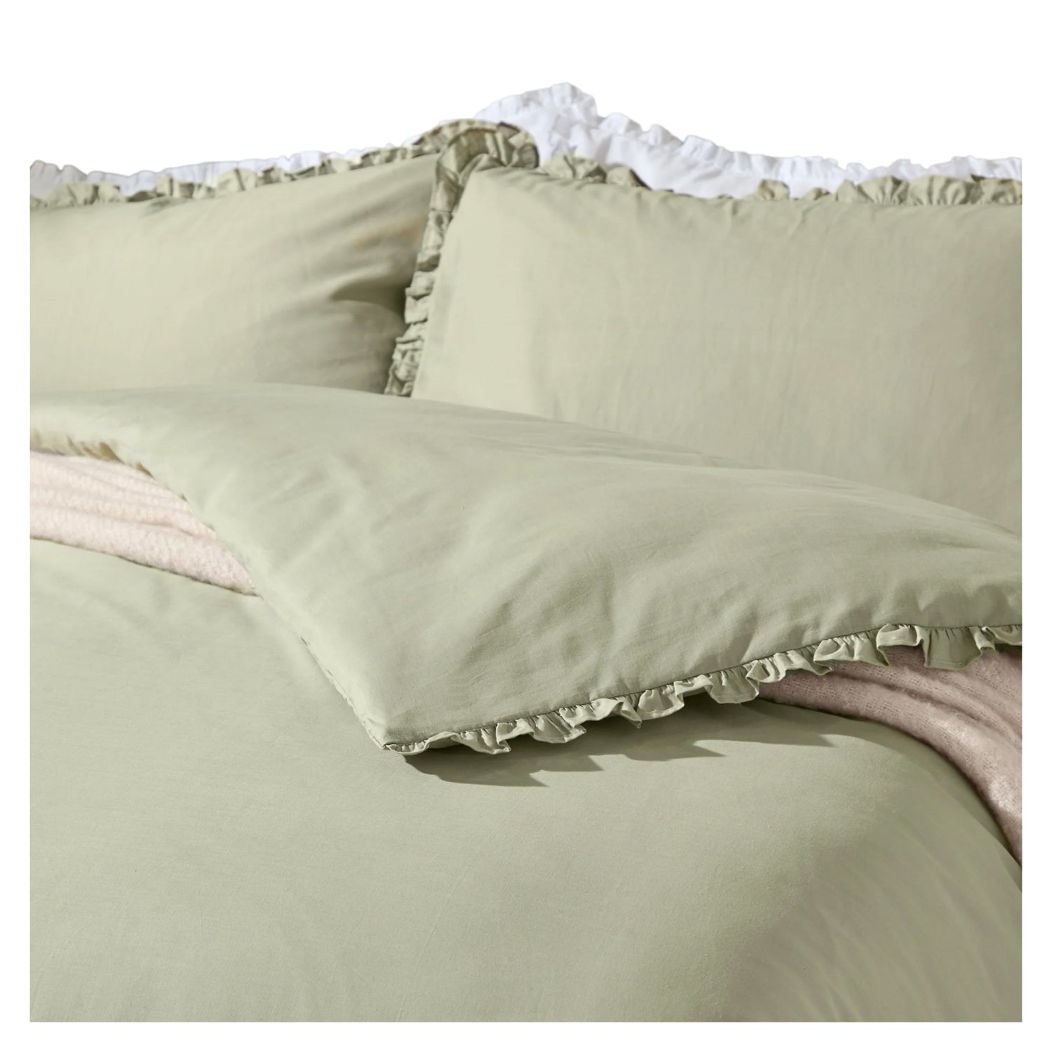 Sage - Back - Wylder Tilly Ruffles Cotton Duvet Cover Set