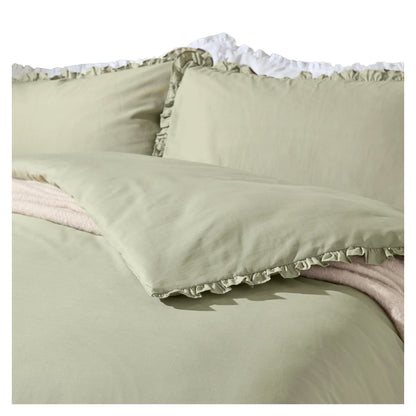 Sage - Back - Wylder Tilly Ruffles Cotton Duvet Cover Set