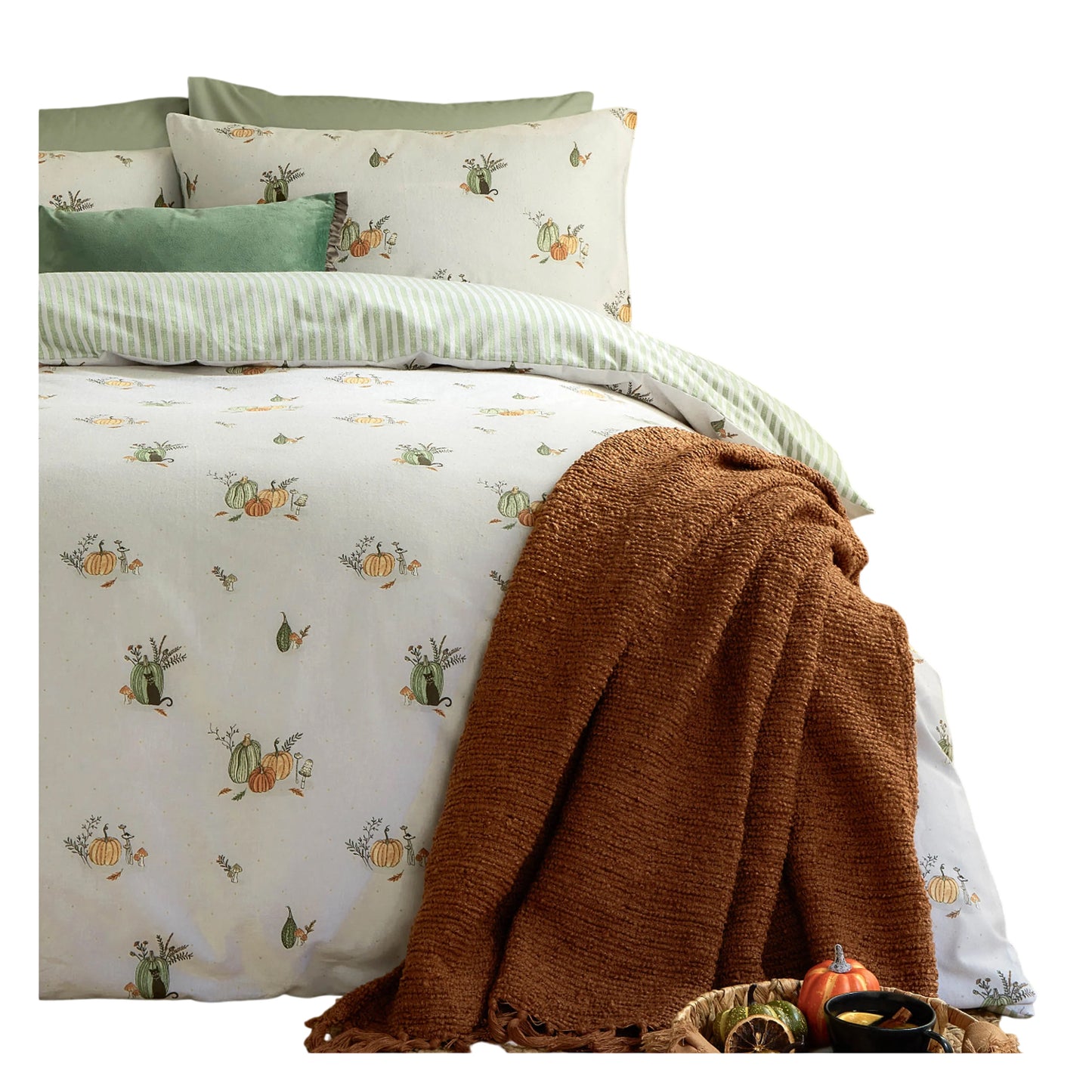 White - Side - Wylder Reversible Brushed Cotton Pumpkin Duvet Cover Set