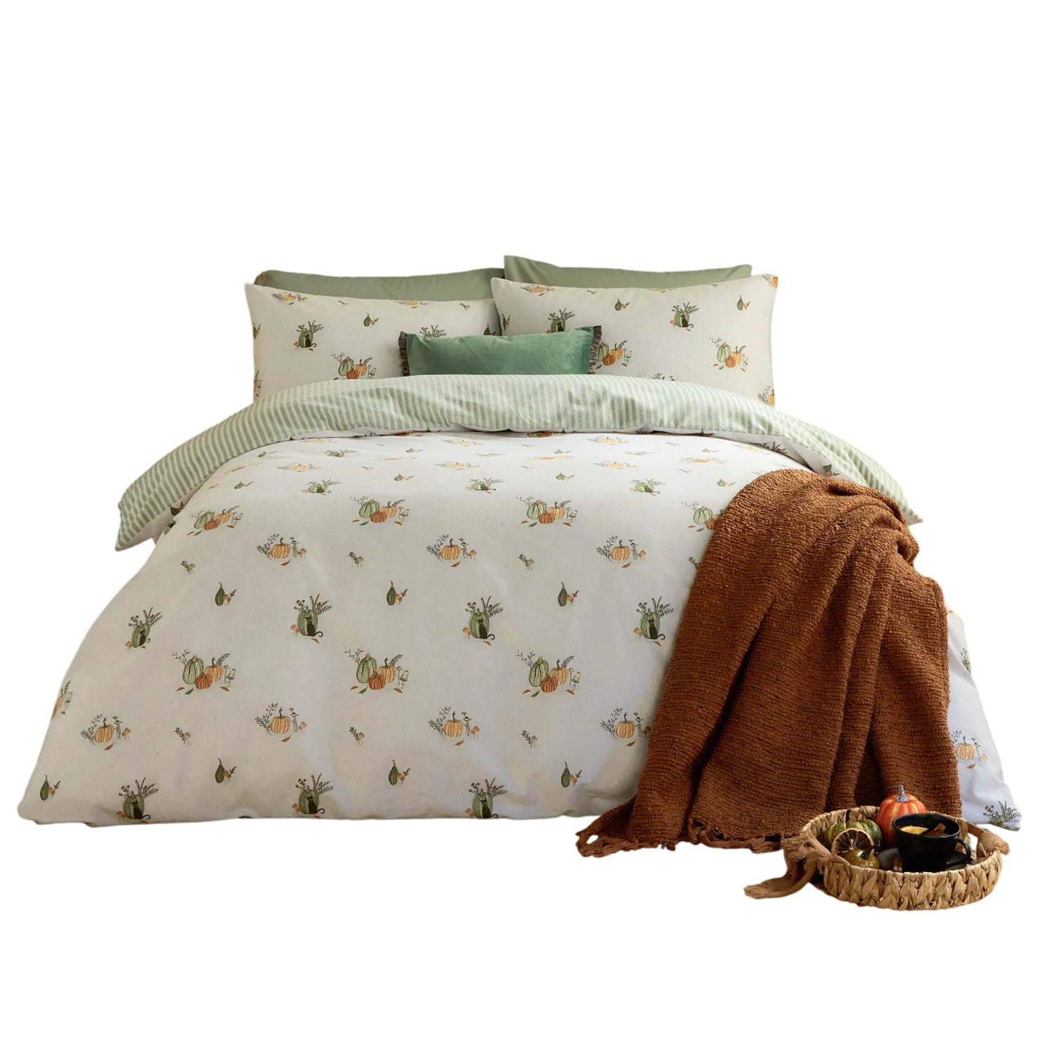 White - Front - Wylder Reversible Brushed Cotton Pumpkin Duvet Cover Set