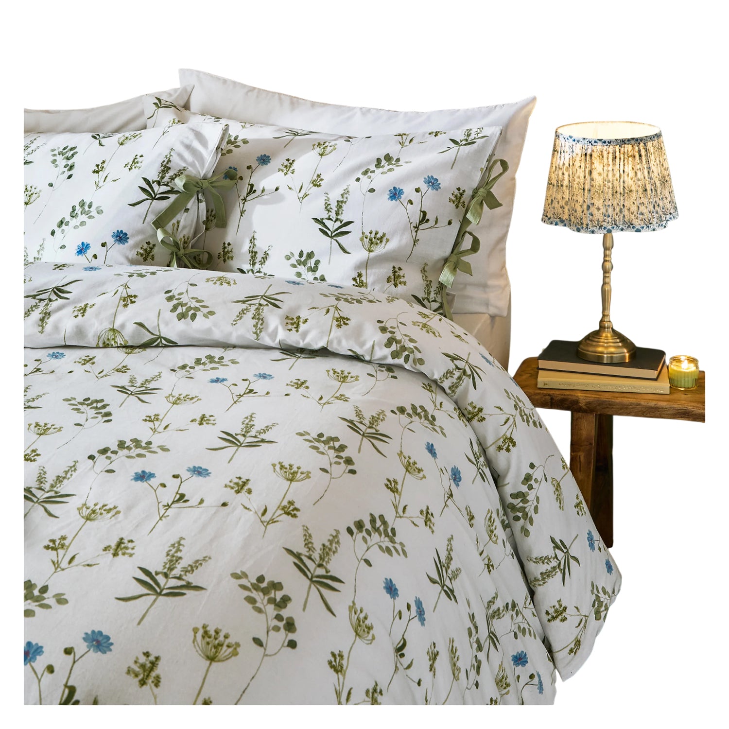 White-Cornflower - Back - Wylder Reversible Cotton Meadow Floral Duvet Cover Set