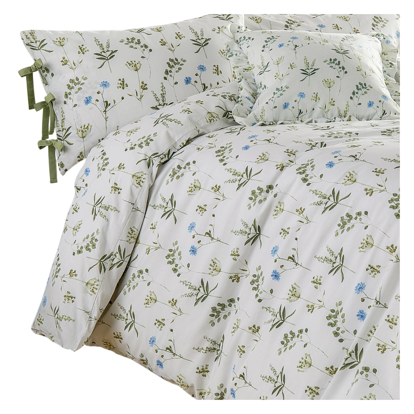 White-Cornflower - Side - Wylder Reversible Cotton Meadow Floral Duvet Cover Set
