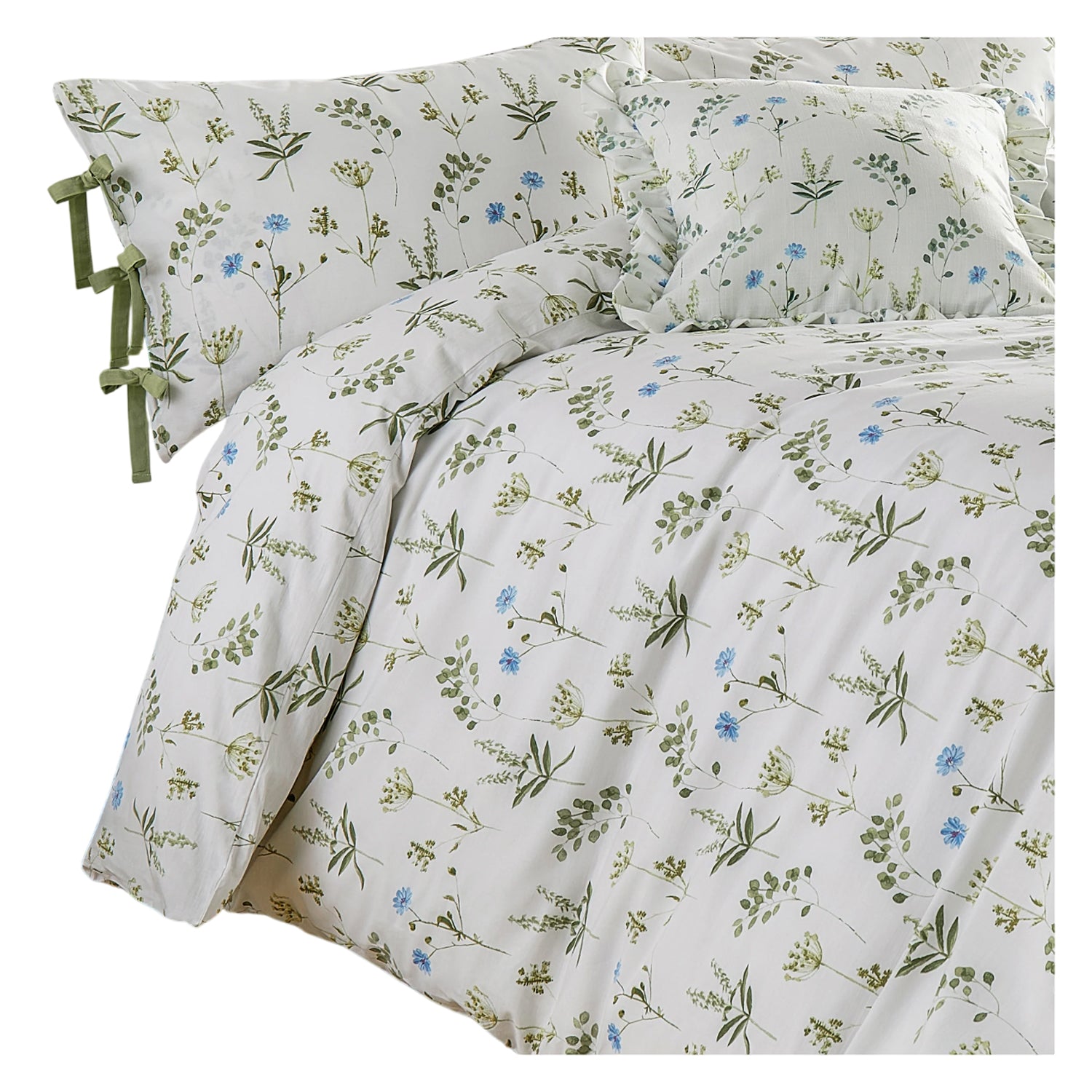 White-Cornflower - Side - Wylder Reversible Cotton Meadow Floral Duvet Cover Set