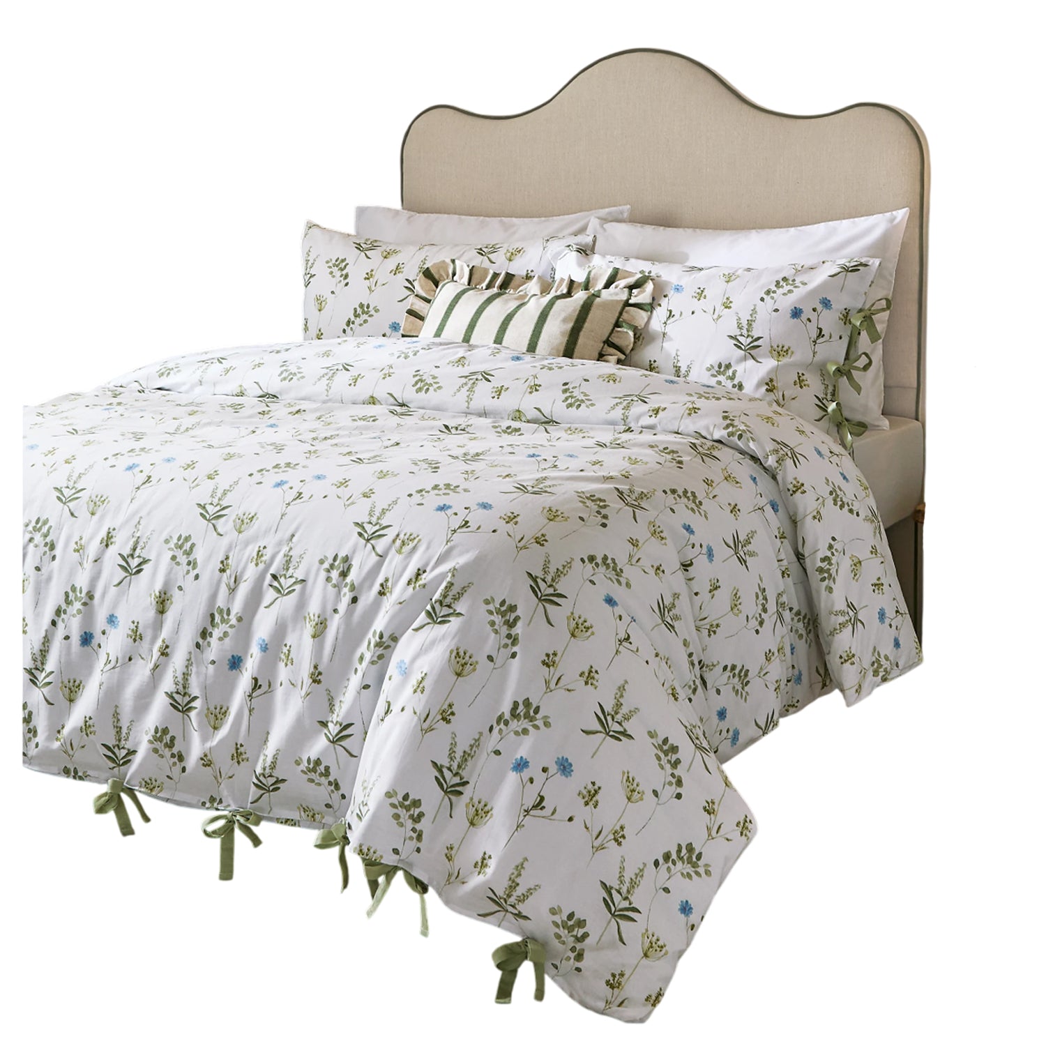White-Cornflower - Front - Wylder Reversible Cotton Meadow Floral Duvet Cover Set