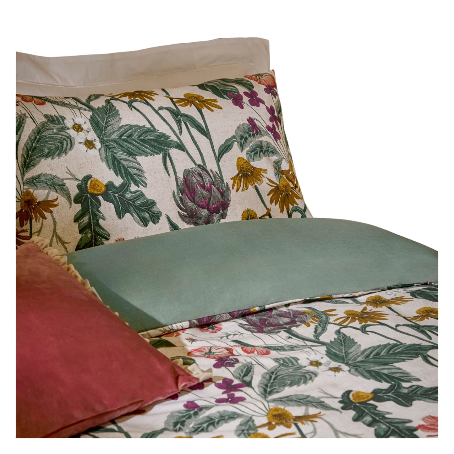 Oatmeal - Back - Wylder Florapedia Reversible Floral Duvet Cover Set