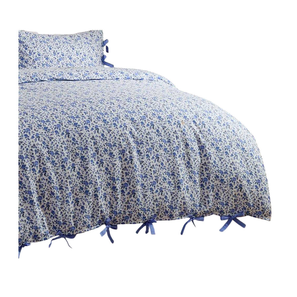 Blue - Back - Wylder Hannah Reversible Cotton Floral Duvet Cover Set