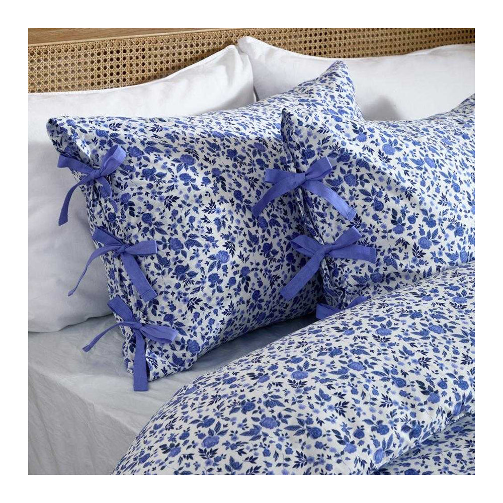Blue - Side - Wylder Hannah Reversible Cotton Floral Duvet Cover Set