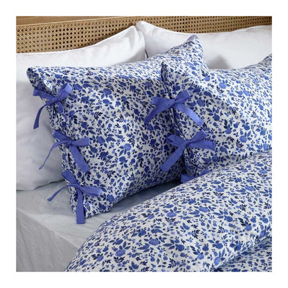 Blue - Side - Wylder Hannah Reversible Cotton Floral Duvet Cover Set