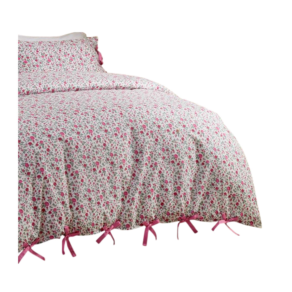 Pink - Back - Wylder Hannah Reversible Cotton Floral Duvet Cover Set