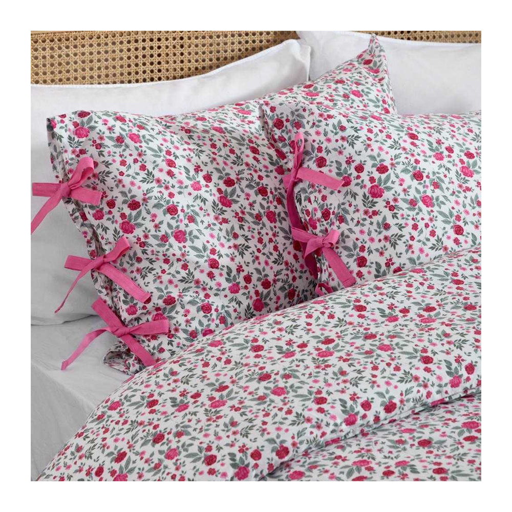 Pink - Side - Wylder Hannah Reversible Cotton Floral Duvet Cover Set